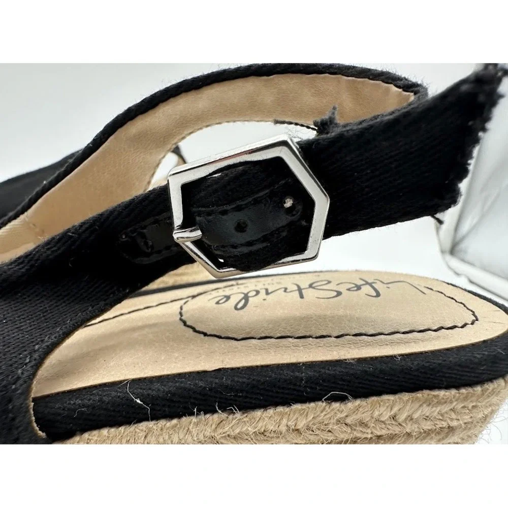 LifeStride Socialite Women Black Fabric Espadrille Wedge Slingback Sandals 7M